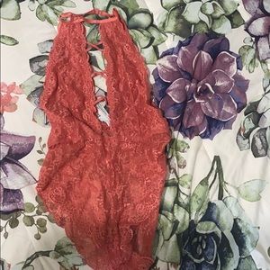 coral pink halter top body suit